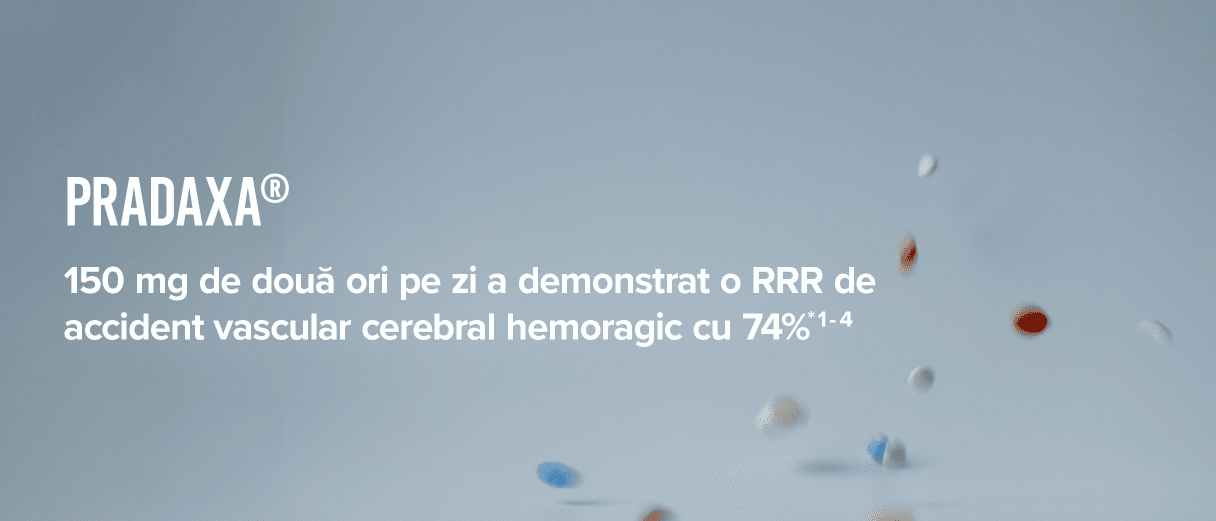 Pradaxa® - 150 mg de două ori pe zi a demonstrat o RRR de accident vascular celebral hemorgic cu 74%