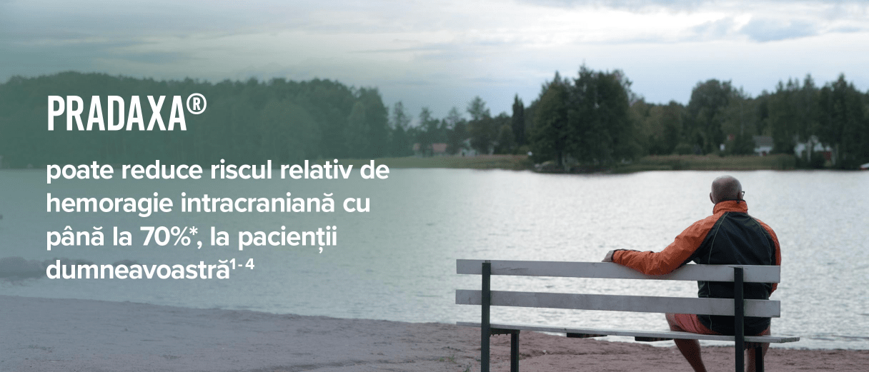 Pradaxa® poate reduce riscul relativ de hemoragie intracraniană cu până la 70%, la pacienții dumneavoastră.