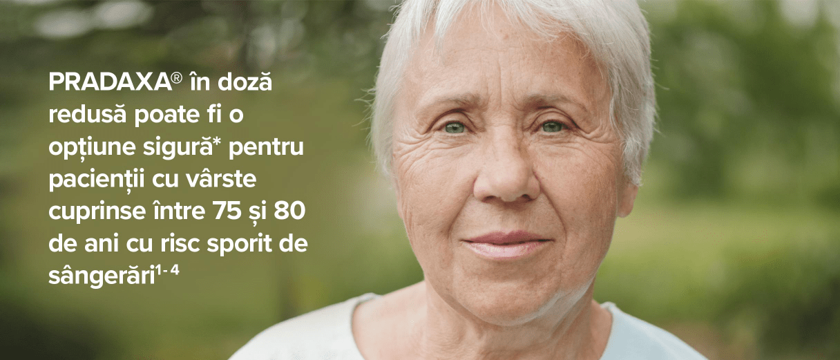 Pradaxa® în doză redusă poate fi o opțiune sigură pentru pacienții cu vârste cuprinse între 75 și 80 de ani cu risc sporit de sângerări.
